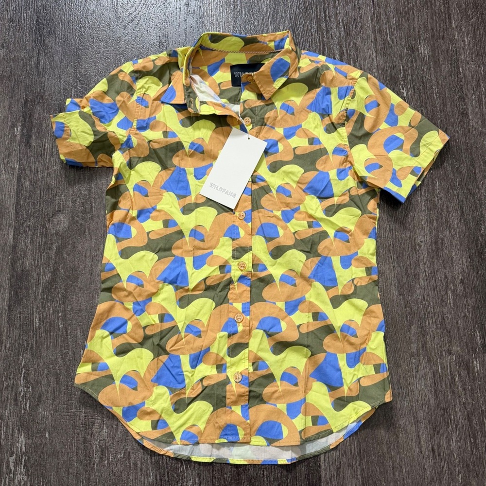 Wildfang Essential Short Sleeve Button Up Shirt Abstract Camo Print Womens XS